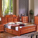 中式全实木床橡木欧式双人床防红木仿古雕花进口1.8米双人床硬板