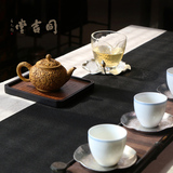 干泡茶道零配件茶席麻布桌旗禅意丝麻布艺大号功夫茶垫子黑色日式
