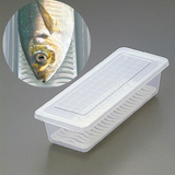 日本SANADA厨房鱼肉收纳沥水盒  冰箱冷藏保鲜储物盒 有盖滤水盒