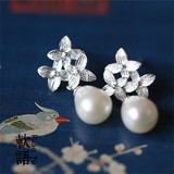 《花都情事》软语正品艺术素银莹润强光天然珍珠纯银素花耳坠