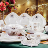 景德镇陶瓷器高档韩式骨瓷餐具套装56头方形碗盘碗碟结婚家用简约