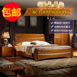 实木床 橡木床1.5/1.8米双人床 高箱储物雕花中式婚床特价家具
