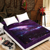 星空银河珊瑚绒床笠单件床罩加厚保暖床垫保护罩双人床1.8米卡通