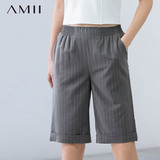 Amii2016夏装新款 艾米女装旗舰店条纹印花大码休闲裤女士中裤