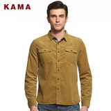 KAMA 卡玛 秋季款男装 灯芯绒拼接休闲纯色衬衫男长袖 2314815