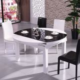 畅销简约现代餐桌椅组合6人伸缩圆形餐桌黑白烤漆折叠钢化玻璃饭