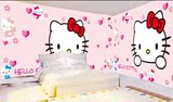 无缝大型壁画3d立体墙纸卧室儿童房无纺布壁纸卡通粉色Kitty猫
