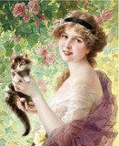 精准印花法国dmc十字绣正品大幅 人物 世界名画油画 和猫咪在一起