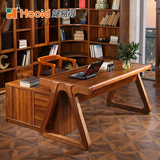好易得中式实木胡桃木书桌板木结合书房写字台电脑桌住宅家具1901