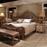 富兰蒂斯美式全实木布艺婚床欧式别墅双人床高档雕刻家具1.8米床
