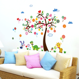 墙贴纸卧室儿童房间装饰幼儿园墙壁卡通贴画糖果大树动物乌龟兔子