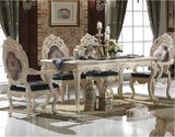 欧式实木雕刻餐桌长餐台六人餐桌仿古白吃饭桌餐厅家具高档法式