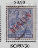 德国邮票1枚1949年普票红色加字柏林斯科特-9N30-销贴-AB-2486