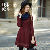 OSA欧莎2015冬季新品 蕾丝拼接 长袖打底连衣裙SL549035