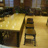 美式原木铁艺实木长桌西餐厅桌椅组合 星巴克桌椅组合咖啡厅桌椅