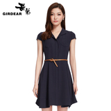 Girdear/哥弟女装2016春季新款优雅高腰系带连衣裙590069