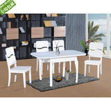 时尚简约现代冰花钢化玻璃餐桌白色烤漆餐桌椅组合