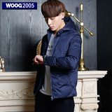 WOOG2005韩版修身青年男装2015冬季男士连帽棉衣外套加厚潮男棉服
