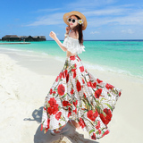 2016夏新波西米亚雪纺印花沙滩裙海边度假半身裙修身显瘦大摆女装