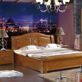 现代1.8米全实木床婚床家具简约双人床榆木雕花 储物床 中式卧室