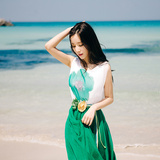 夏季无袖雪纺印花连衣裙女中长款韩国大摆裙波西米亚度假沙滩裙潮