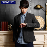WOOG2005韩版男春季外套 深灰色修身型西服潮休闲单西韩版小西装