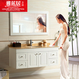 现代白色橡木实木浴室柜组合挂墙式吊柜卫浴间大理石洗脸台盆促销