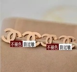 韩国时尚彩金18K玫瑰金钛钢大耳钉 小耳环女不褪色不过敏包邮