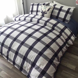 北欧简约斜纹纯棉格子三/四件套全棉被套床单1.5m1.8m床上用品