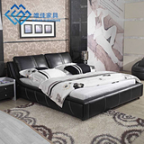 现代时尚黑色床真皮床皮艺床软床婚床1.5 1.8米双人床唯佳家具
