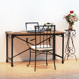 铁艺复古实木书桌办公桌 美式学生写字桌电脑桌带抽屉轮子可移动