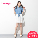 Honeys商场同款2016夏新款蕾丝拼接假两件牛仔连衣裙651-52-7866
