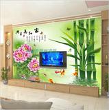 3d大型壁画电视背景墙纸家和万事兴竹子牡丹环保壁纸无缝墙布