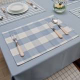 欧式地中海桌布布艺 浅蓝大小格子时尚餐桌垫 高档色织双层餐垫