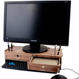 爆款办公置物架带抽屉显示器增高支架木质电脑底座托架键盘收纳架