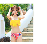 韩版时尚三角比基尼四件套罩衫裙式性感遮肚流苏泳衣分体泳装温泉
