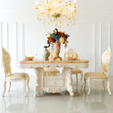 欧式大理石餐桌椅组合 天然红龙玉石面美式方桌长方形简欧实木1.6
