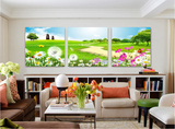 A田园风景花卉 客厅现代装饰画 沙发背景墙画壁画挂画 无框画三联