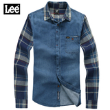 Lee专柜正品代购 2014冬款男士拼接格子牛仔长袖衬衫L12551E60G57