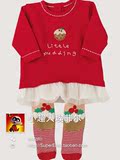 【现货】英国NEXT代购女宝圣诞红色布丁连衣裙裤袜2件童装 15秋冬