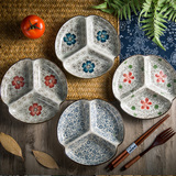 日式和风陶瓷盘子三格盘分格餐盘饭盘陶瓷创意菜盘餐盘拼盘分格