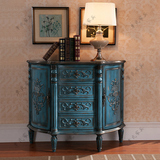 欧式手绘玄关柜地中海做旧半圆柜雕花四斗美式蓝色门厅装饰柜家具