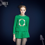 OECE 2015冬装新款女装 刺绣拼接圆领修身长袖上衣女冬144KB188