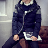 JVI 新款青少年男士韩版修身潮款羽绒服个性拼接加厚连帽休闲外套