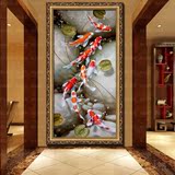 油画玄关九鱼图定制孔雀风水纯手绘欧式鲤鱼中式现代客厅装饰壁画