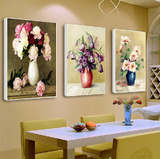 蒙娜丽莎5D钻石画十字绣客厅三联画欧式花瓶卧室花卉满钻砖石画