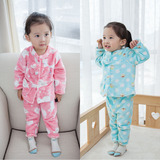 童装女童法兰绒保暖加厚睡衣套装1-2-3岁女宝宝儿童珊瑚绒家居服