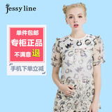 杰西莱jessy line2016春装新款 杰茜莱时尚印花短袖连衣裙超短裙