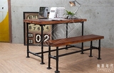 美式乡村复古水管桌椅组合铁艺实木餐桌书桌办公桌椅组合工业风格