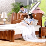 全实木床 纯橡木床 中式休闲床个性创意床双人床1.8米大床 原木床